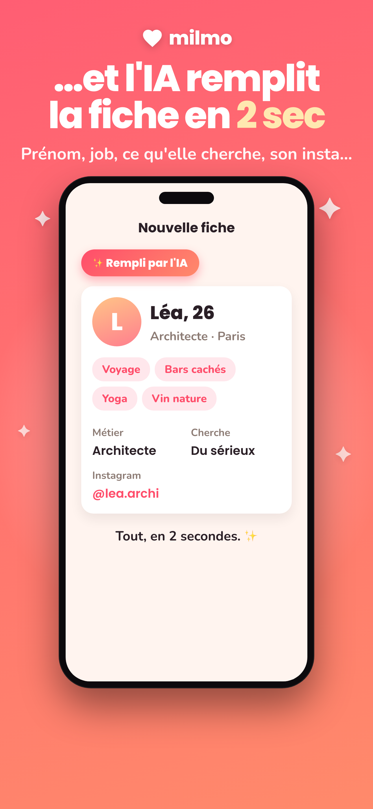 Écran Milmo : une fiche de match remplie par l'IA