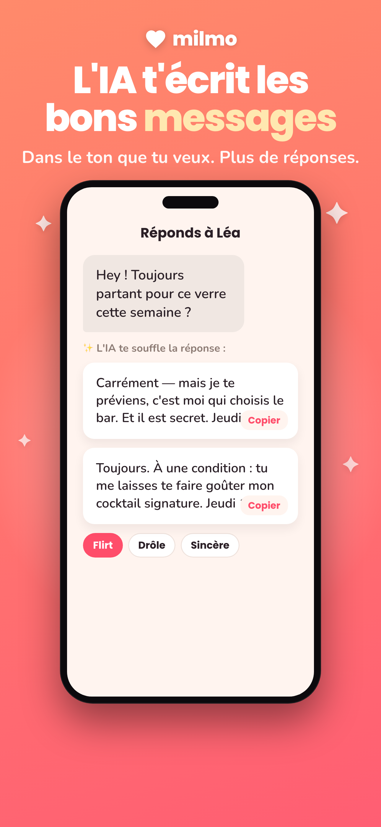 Écran Milmo : des idées de messages dans différents tons